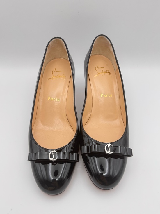 Christian Louboutin Shoes - Christian Louboutin Marcia Nodo 55 Black Patent Leather Bow Heels Sz 36 W/Box